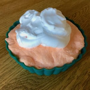 fluffy slime in a pie pan