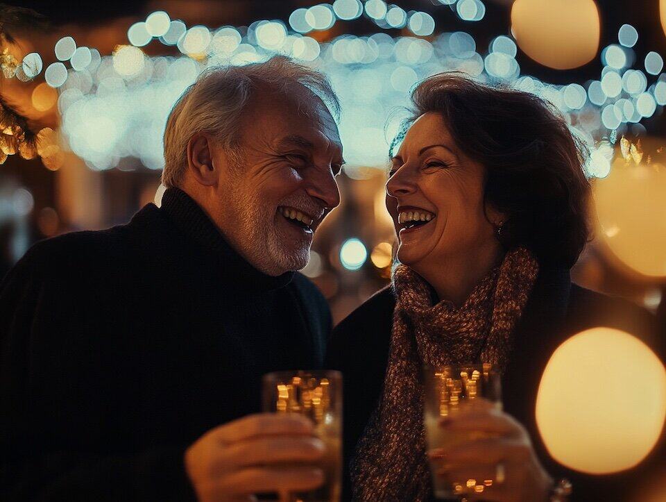 Empty nesters toasting at holiday party

